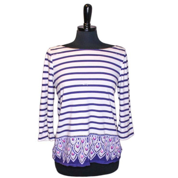 Lilly Pulitzer Striped Top Pullover Paisley 100% Cotton Boat Neck Size L - Picture 1 of 4